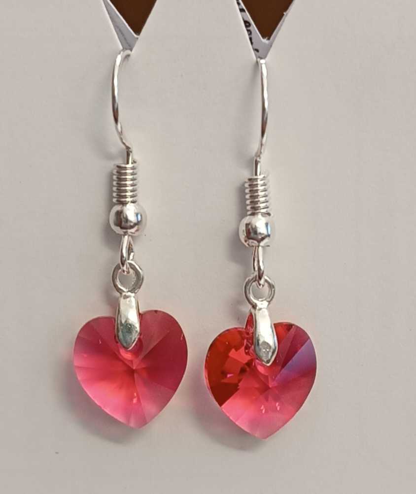 Náušnice Swarovski Srdíčka Indian Pink (SwNSr_25)