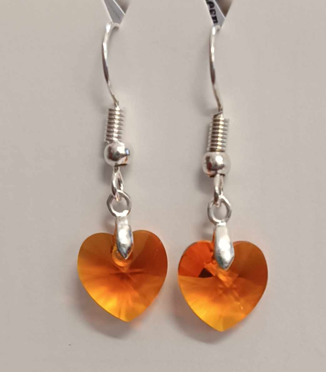 Náušnice Swarovski Srdíčka Tangerine (SwNSr_26)